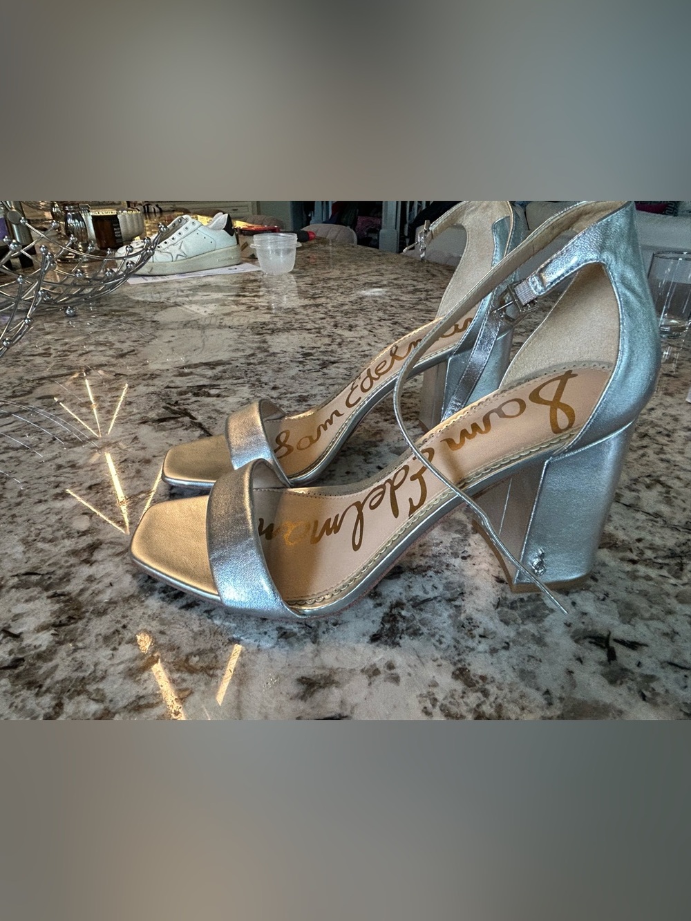 Sam Edelman Daniella Soft Silver Ankle-Strap Heels - Picture 4 of 9